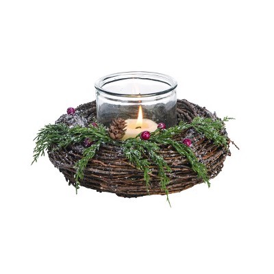 Transpac Natural Fiber 10 in. Multicolor Christmas Twig Sparkling Berry Candle Holder