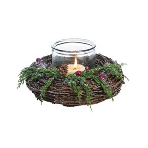 Transpac Natural Fiber 10 in. Multicolor Christmas Twig Sparkling Berry Candle Holder - 1 of 2