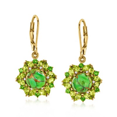 Ross-Simons Green Turquoise and 2.37 ct. t.w. Multi-Gemstone Drop Earrings in 18kt Gold Over Sterling