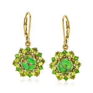 Ross-Simons Green Turquoise and 2.37 ct. t.w. Multi-Gemstone Drop Earrings in 18kt Gold Over Sterling - 1 of 3