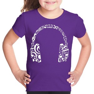 LA Pop Art Girl's Word Art T-shirt - Music Note Headphones - 1 of 4