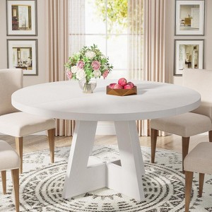 Okak Farmhouse Wood Large Round Dining Table with Cross Base,Wooden Kitchen Dinner Table for Dining Room,Breakfast Nook - 1 of 4
