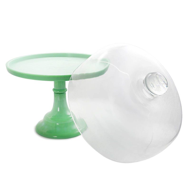 Gibson Home 10&#34; Stoneware Cake Stand with Glass Dome Cover Green, 2 of 4