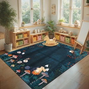 Washable Area Rug for Living Room, Soft Non Slip Jungle Nursery Bedroom Carpet with Cute Rabbit Squirrels - 1 of 4