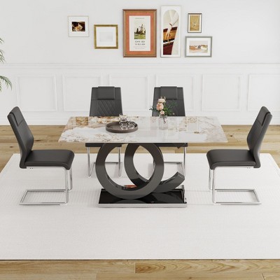 Nicbex Dining Table Set For 4 Dining Room Table Set Marble Pattern ...