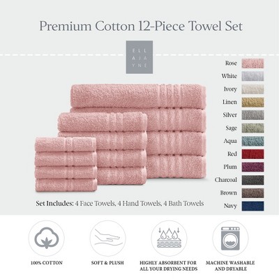 Ella Jayne Luxury 12 Piece Bath Towels Set – Ultra Plush & Absorbent 100% Premium Cotton Towels – Soft, Quick-Dry Bath Towels for Hands, Face & Body