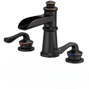 BWE 8 in. Waterfall Widespread 2-Handle 3 Holes Bathroom Faucet With Metal Drain in Spot Resist - 1 of 4