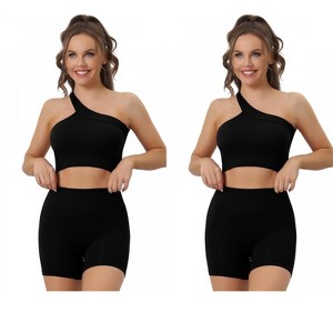 Allegra K Women's Ribbed Exercise Sports Bra High Waist Yoga Underwear Sets 2 Packs - 1 of 4