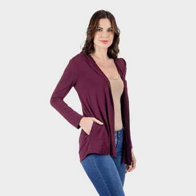 24seven Comfort Apparel Womens Hooded Open Front Lightweight Cardigan
