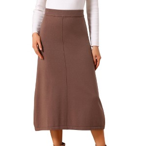 INSPIRE CHIC Women's A-Line Elastic High Waist Stretchy Ribbed Knit Midi Skirt - 1 of 4