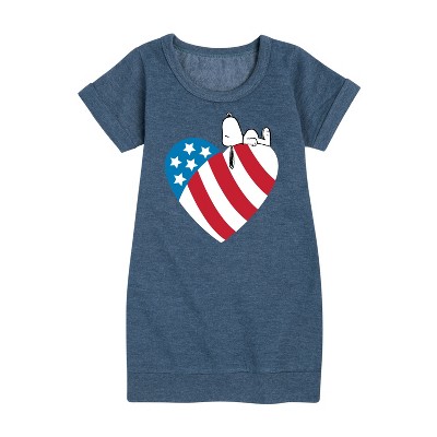 - Peanuts - Snoopy On Flag Heart Graphic Short Sleeve Fleece Dress