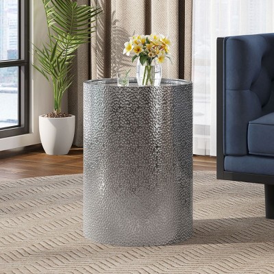 Modern Gold Metal Round Coffee Table End Tables,Coffee Table Low,Tall Side Table,Accent Table With Hammered Surface-Cuddlewood