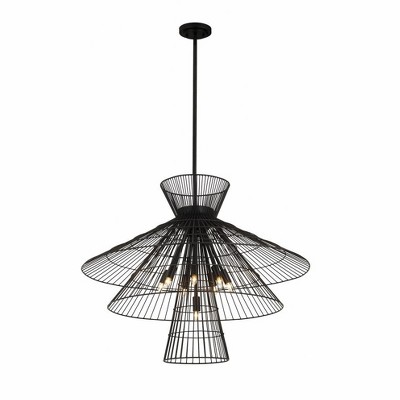 Matte Black 8-Light Industrial Cage Chandelier