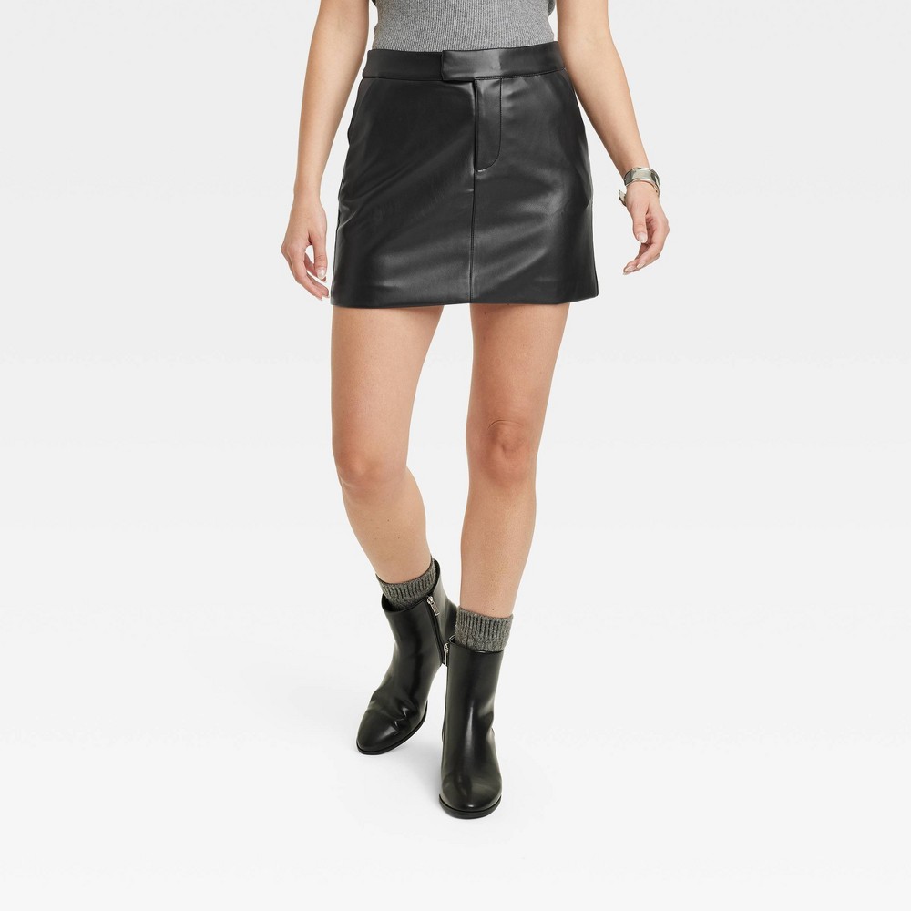 Women's Faux Leather Mini Skirt - A New Day™ Black S