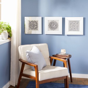 Glass Floral Wall Decor Set of 3 with Embossed Details - Olivia & May: Luxury Glam Indoor Art - 1 of 4