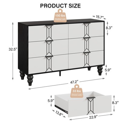 6 Drawer Dresser with Vintage Pattern Design, Modern Chest Dresser