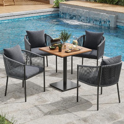 VisioGear Patio Accent Table Sets, 5 Pieces Outdoor Dining Set with Cushions, Patio Chair with Square Table for Lawn, Gray, 22.05"*24.41"*30.71"
