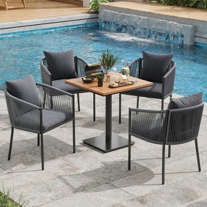 VisioGear Patio Accent Table Sets, 5 Pieces Outdoor Dining Set with Cushions, Patio Chair with Square Table for Lawn, Gray, 22.05"*24.41"*30.71" - 1 of 4