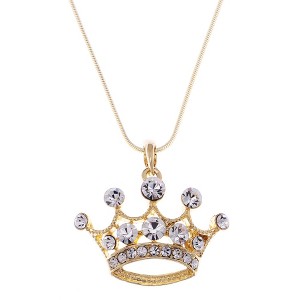 Alilang Gold Tone Crown Pendant Necklace with Sparkling Rhinestone Accents - 1 of 4