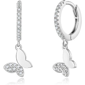 Dainty Huggie Hoop Earrings with Dangle for Women Girls, 925 Sterling Silver Small Huggie Earring with Drop Charm for Everyday - 1 of 4
