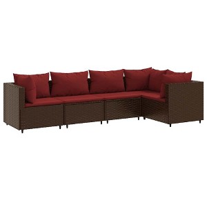 vidaXL 5 Piece Patio Lounge Set - Brown Poly Rattan Modular Outdoor Furniture with Cushioned Seats for Garden, Patio, Deck, Terrace - 1 of 4
