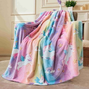 Joyfy Glow in The Dark Blanket Unicorn Toys for Girls2-12 Year Old Girl Gifts, Soft Cozy Flannel Kids Throw Blanket, Birthday Bedroom Decor 40"×60" - 1 of 4