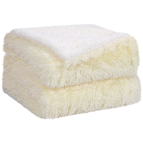 Solid Reversible Fuzzy Lightweight Long Hair Shaggy Blanket Fluffy