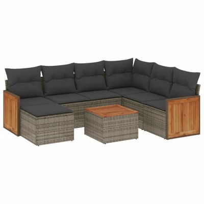 vidaXL 8 Piece Patio Sofa Set with Cushions Gray Poly Rattan - With Table