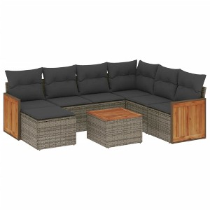 vidaXL 8 Piece Patio Sofa Set with Cushions Gray Poly Rattan - With Table - 1 of 4