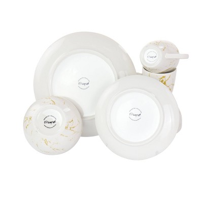 16pc Stoneware Fine Marble Dinnerware Set Gold/White - Elama