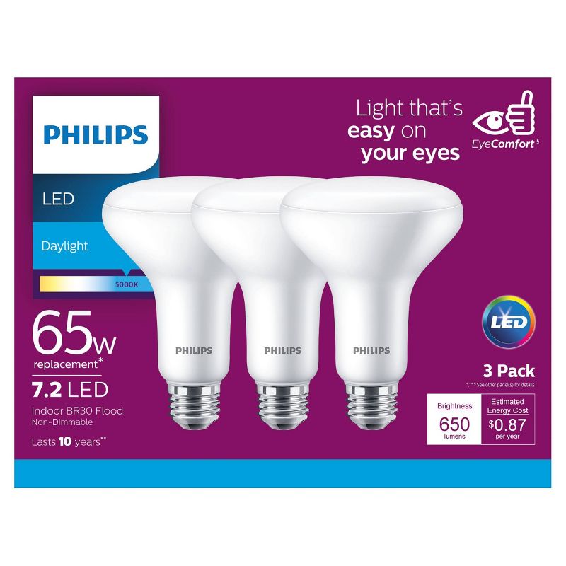 Philips Basic 65W BR30 E26 5000K LED Light Bulb Daylight T20, 3 of 5