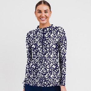 Calypsa Women's Half-Zip Long Sleeve Rash Guard UPF 50+ Nora Swim Top - 1 of 3