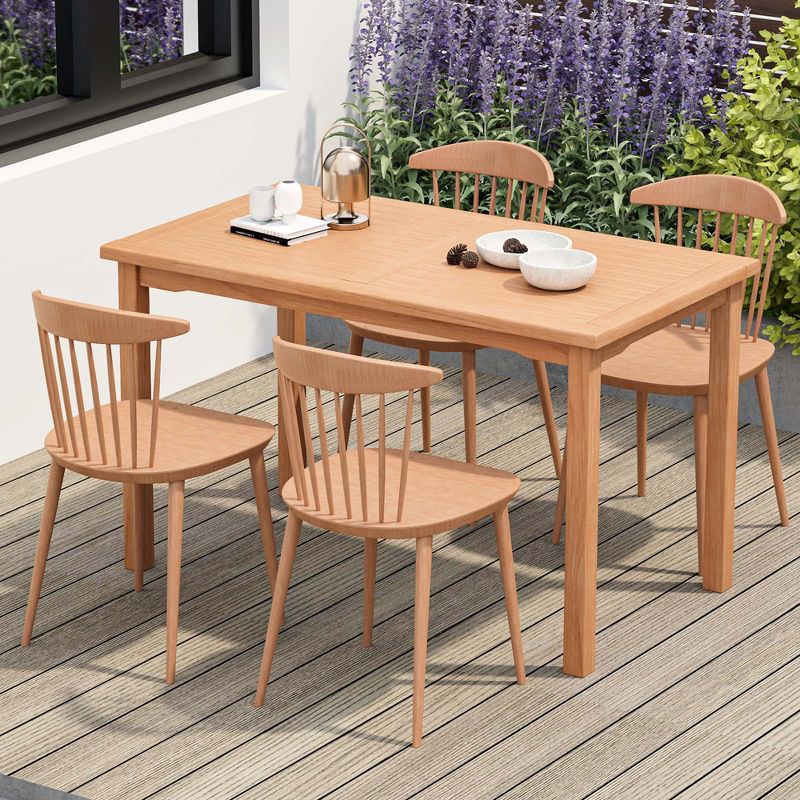 Costway Patio Rectangle Dining Table Indonesia Teak Wood Spacious Slatted Tabletop Outdoor Up to 6, 5 of 11