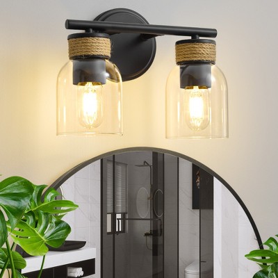 POWLIG Dimmable Bathroom Vanity Light With Twine Trimmed Glass Shade