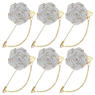 Unique Bargains Wedding Rose Men Suit Boutonnieres Lapel Pin with Gold Leaf Brooch 6 Pcs