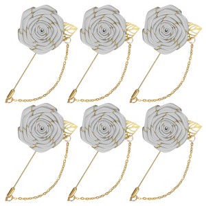 Unique Bargains Wedding Rose Men Suit Boutonnieres Lapel Pin with Gold Leaf Brooch 6 Pcs - 1 of 4
