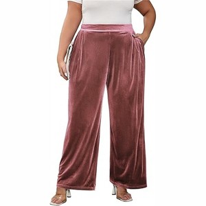 Clearlove Women's Plus Size Velvet Wide Leg Pants with Comfort Waistband Elastic Waist Casual Trouser - 1 of 4