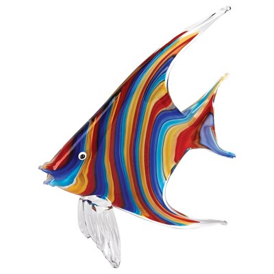 HomeRoots 9" Blue and Red Murano Glass Fish Figurine Tabletop Sculpture