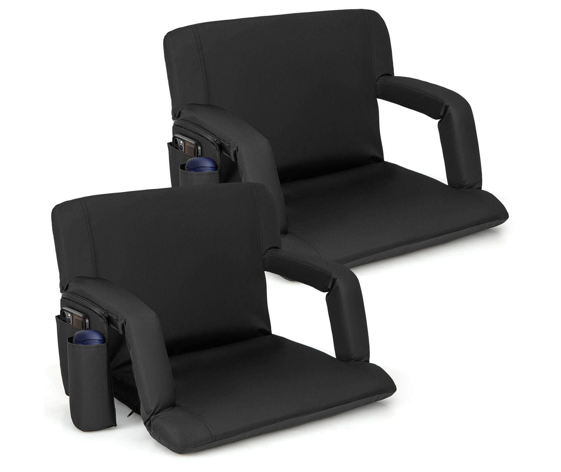 Costway 2 PCS Stadium Seat for Bleachers Bleacher Chair with 6 Adjustable Positions Back Support Black