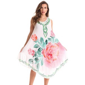 Riviera Sun Tie Dye Summer Dress with Floral Hand Painted Design - 1 of 3