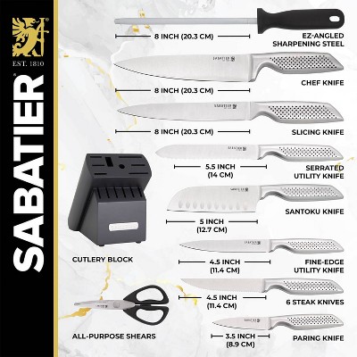 Sabatier 15-Piece Stainless Steel Hollow Handle Knife Block Set