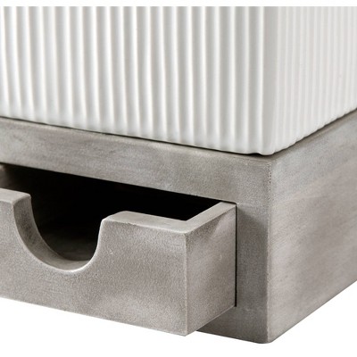 White and Gray Ceramic Lotion Pump with Bamboo Base