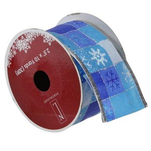 Northlight Squares of Blue Snowflake Wired Christmas Craft Ribbon 2.5" x 10 Yards - 1 of 3