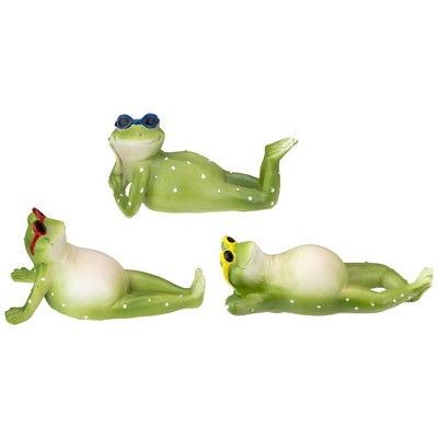 Tii Collections Set of 3 Green Sunbathing Spring Frog with Goggle Figurines 5"