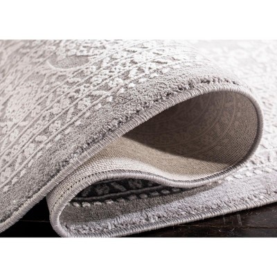 Elegant Square Hand-Knotted Reflection Area Rug in Light Grey/Cream