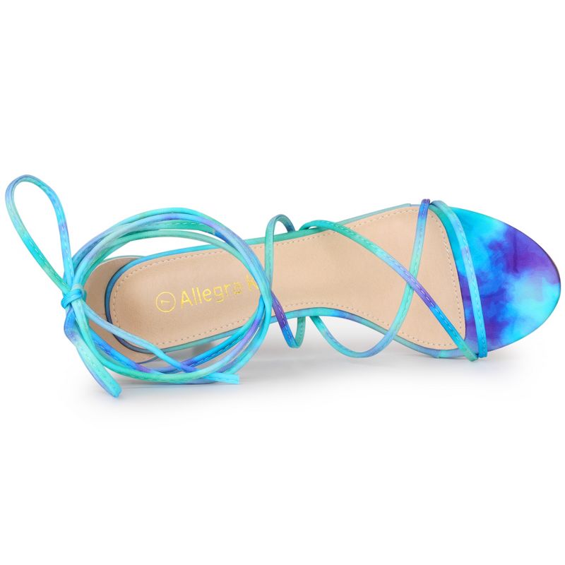 Allegra K Women's Lace Up Strappy Tie Dye Kitten Heels Sandals, 4 of 7
