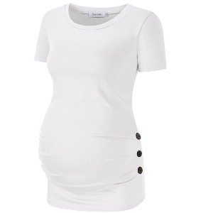 Casual Short Sleeve Fold Button Maternity Top - 1 of 1