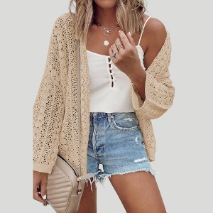 Amaryllis Women’s Open Front Crochet Knit Cardigan Lightweight Loose Fit 3/4 Sleeve Breezy - 1 of 4