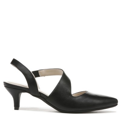Elegant Asymmetrical Strap Black Faux Leather Slingback Pumps