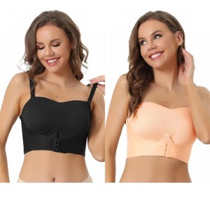 Allegra K Women's Wirefree Breathable Push-up Front Bucking Support Strapless Bras 2 Packs - 1 of 4